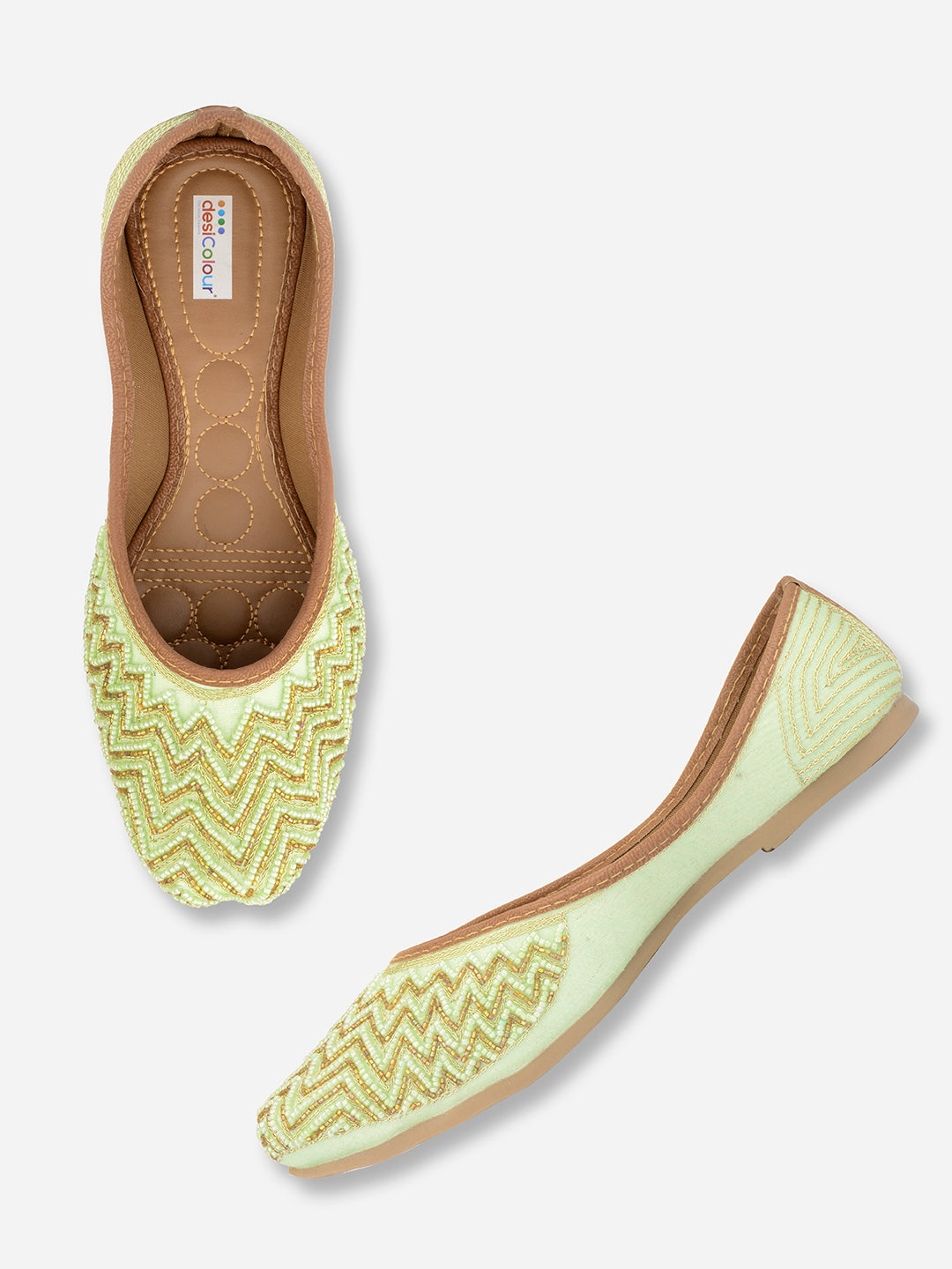 Desi Colour Women Indian Ethnic Footwear-Sea Green Zigzag - Distacart