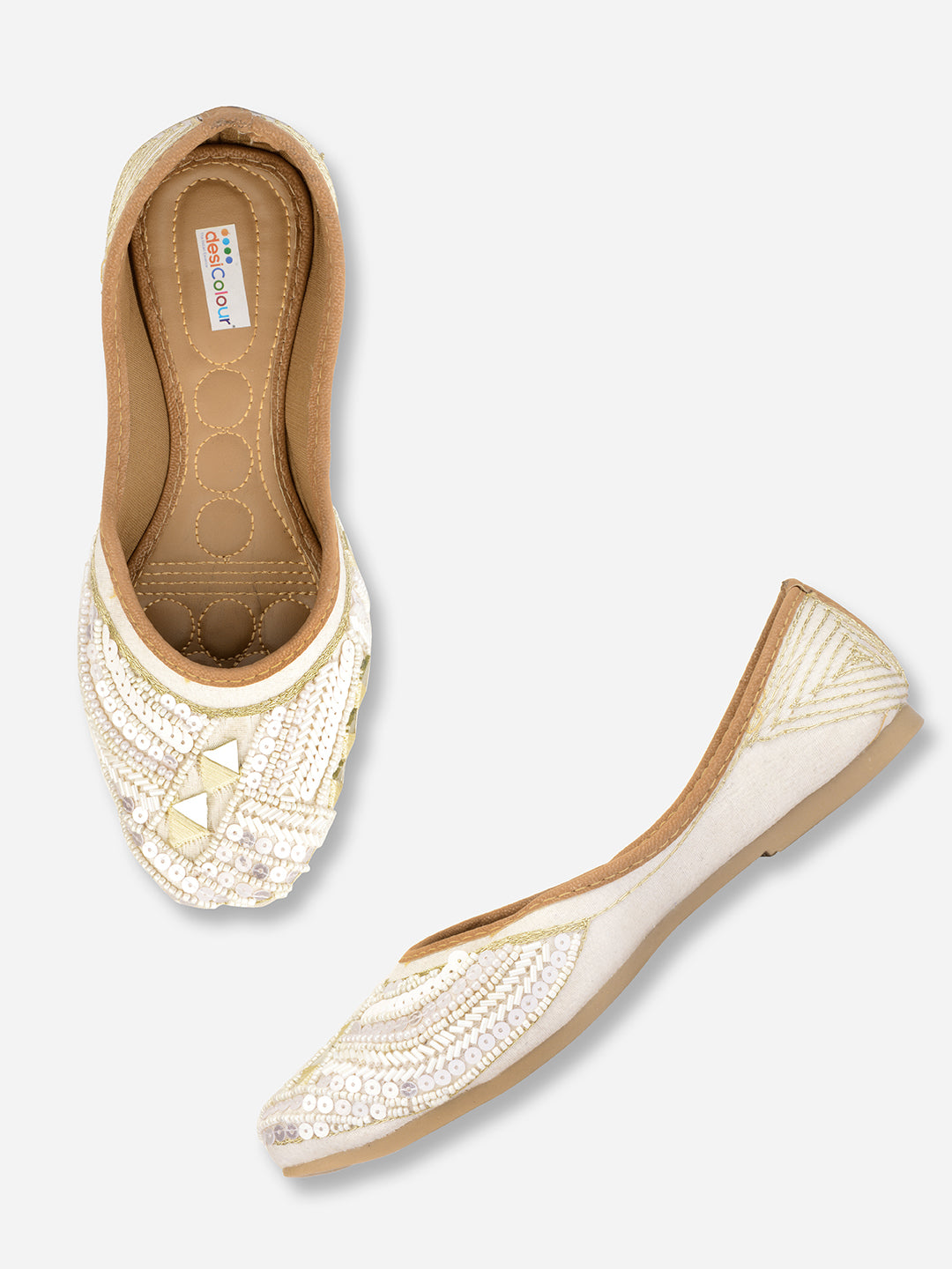 Desi Colour Women Indian Ethnic Footwear-White Mirror Emb - Distacart