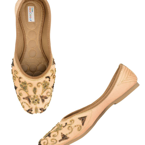 Desi Colour Women Indian Ethnic Footwear-Peach Gold Emb - Distacart