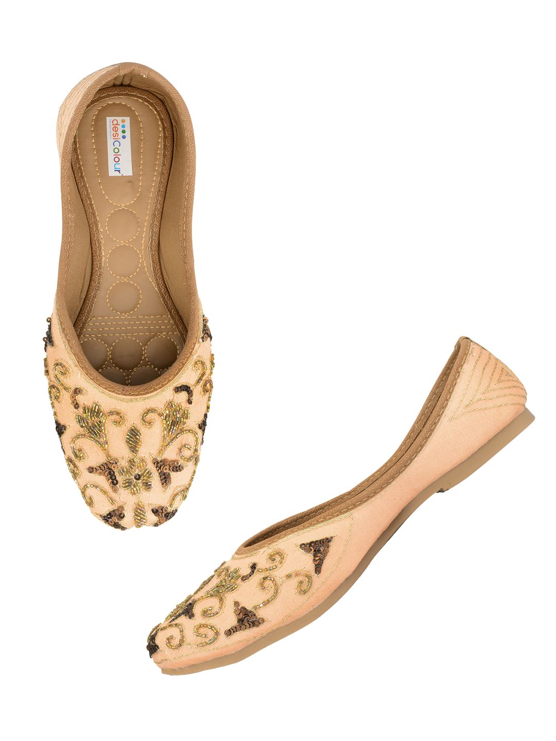 Desi Colour Women Indian Ethnic Footwear-Peach Gold Emb - Distacart