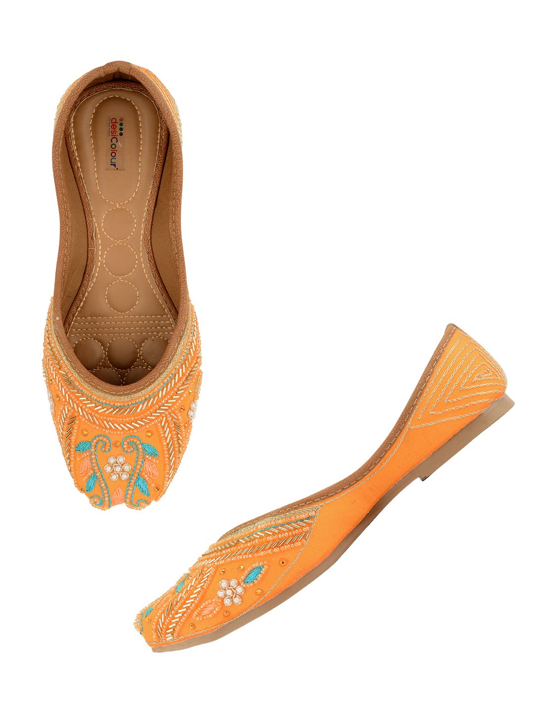 Desi Colour Women Indian Ethnic Footwear-Orange Emb - Distacart
