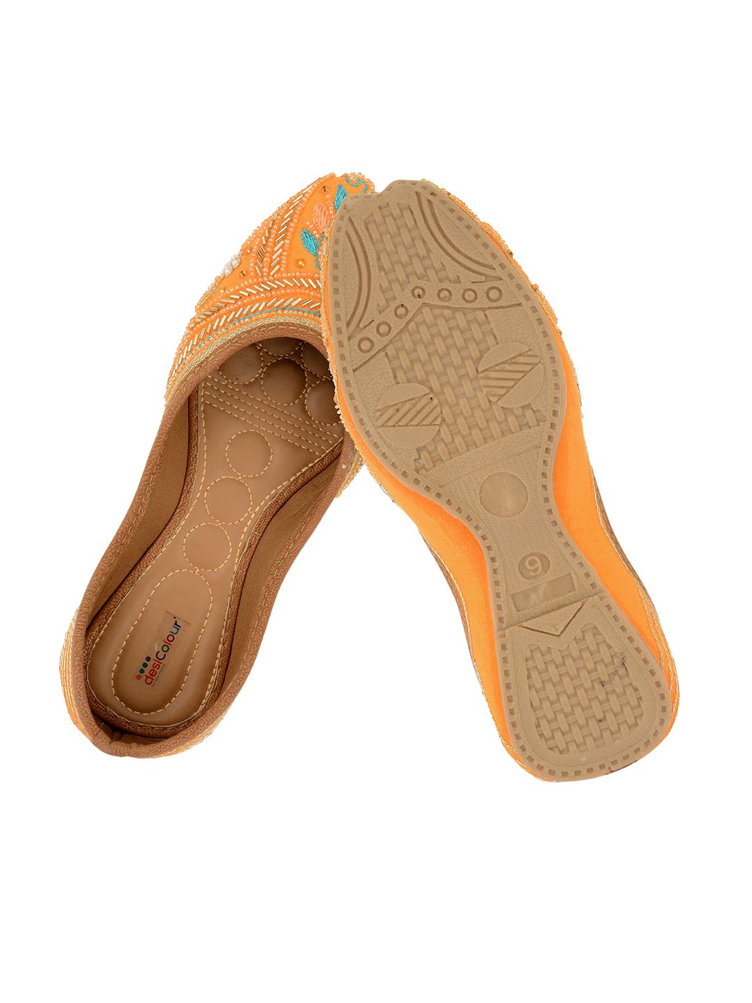 Desi Colour Women Indian Ethnic Footwear-Orange Emb