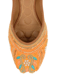 Thumbnail for Desi Colour Women Indian Ethnic Footwear-Orange Emb