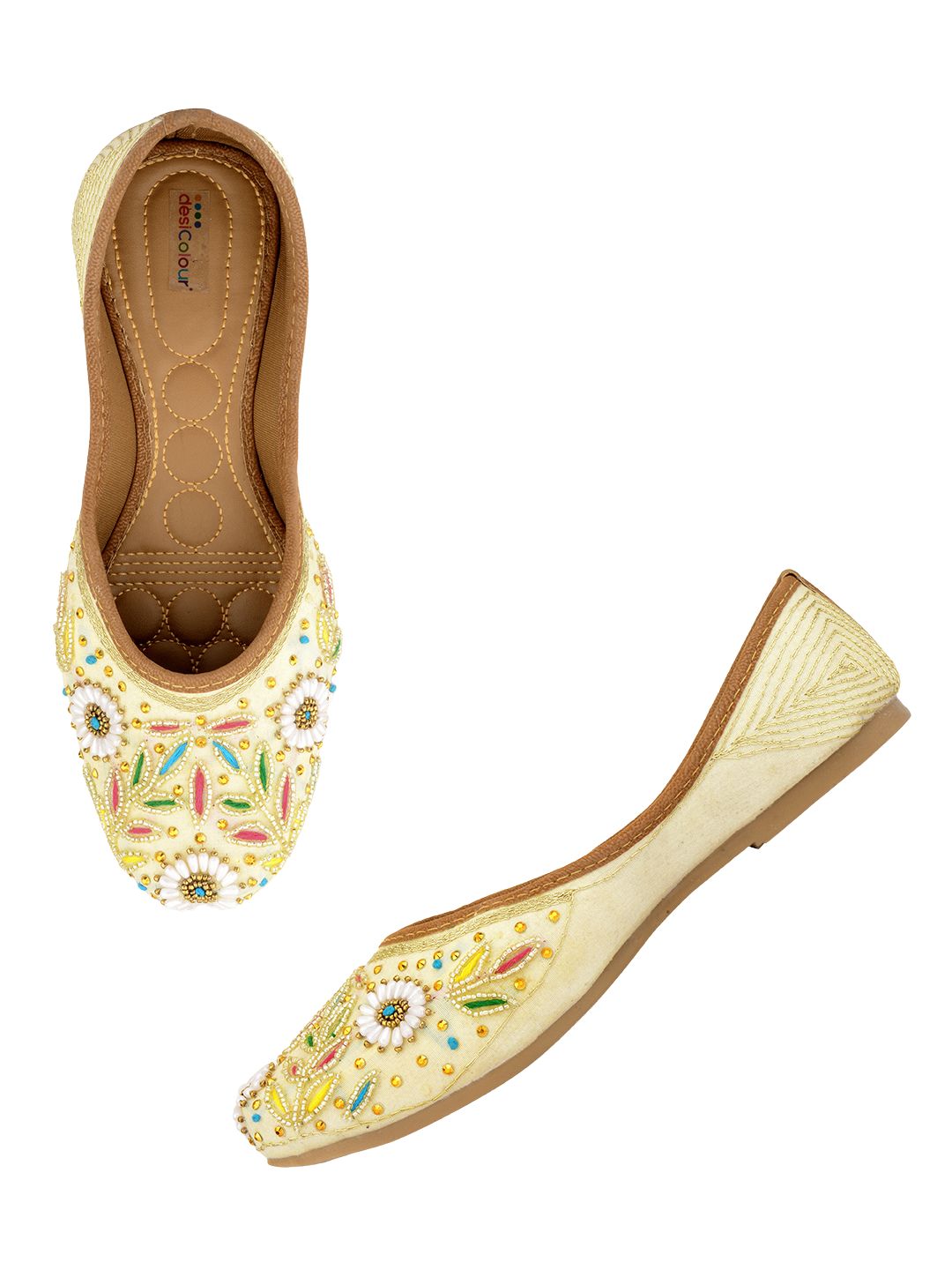 Desi Colour Women Indian Ethnic Footwear-Off White MultiColour - Distacart