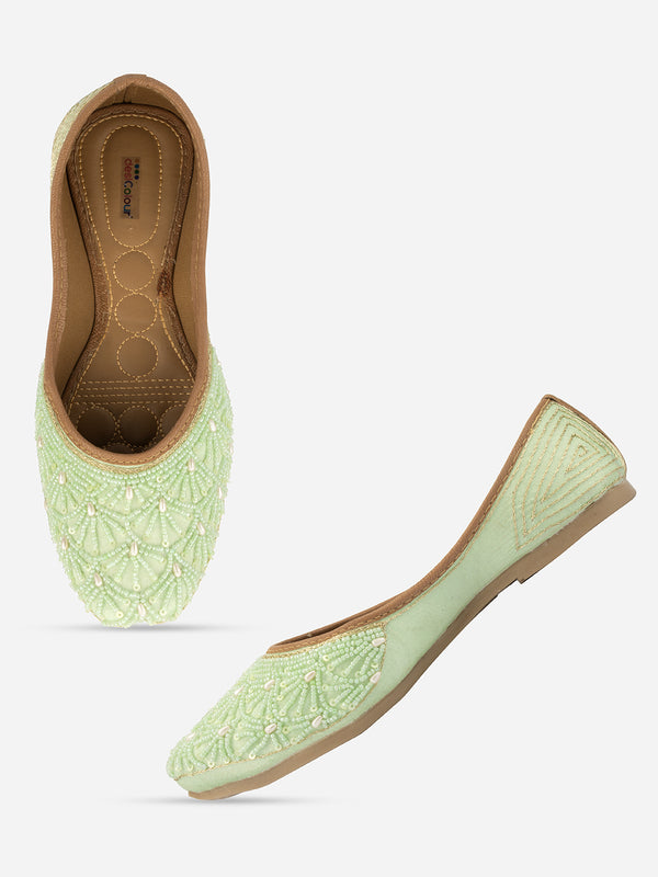 Desi Colour Women Indian Ethnic Footwear-Sea Green Pearl Web - Distacart