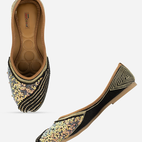 Desi Colour Women Indian Ethnic Footwear-Black Pearl Shine - Distacart