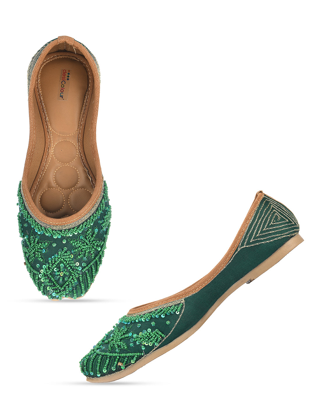 Desi Colour Women Indian Ethnic Footwear-Green Pearl - Distacart