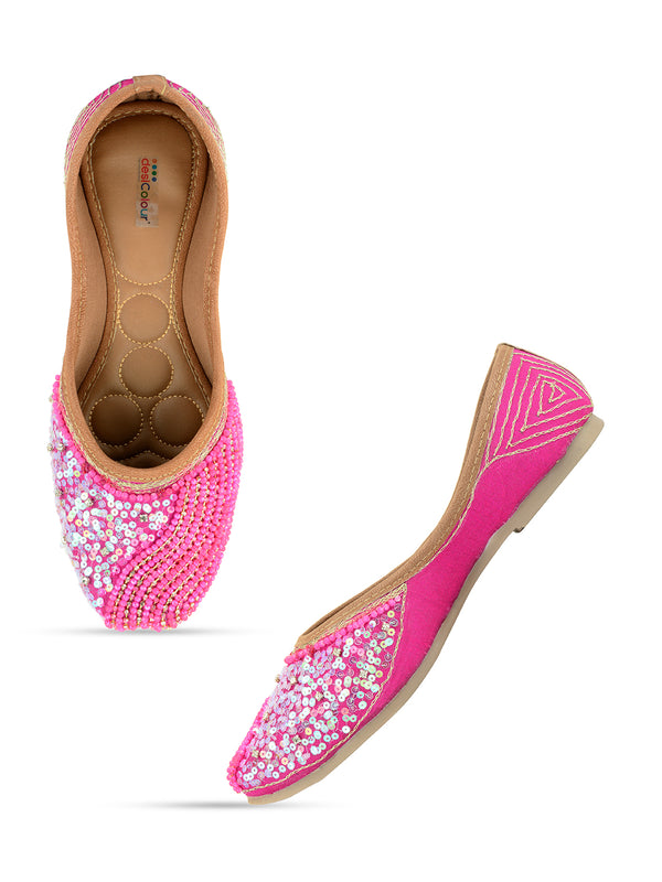 Desi Colour Women Indian Ethnic Footwear-Hot Pink Shine - Distacart
