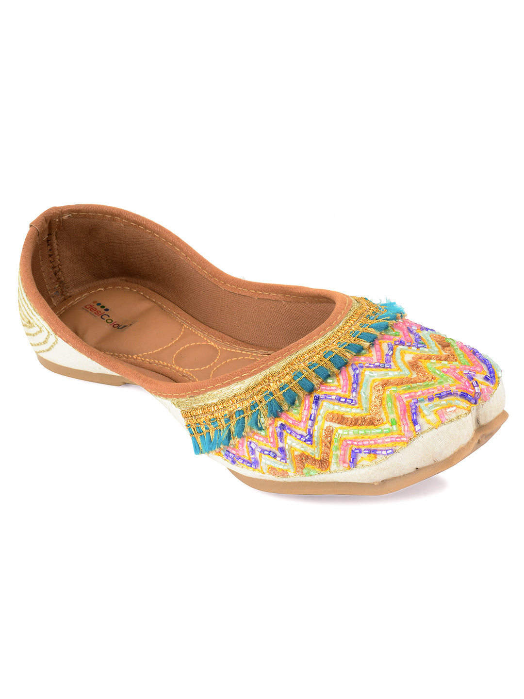 Desi Colour Women Indian Ethnic Footwear-White Multi Zigzag - Distacart