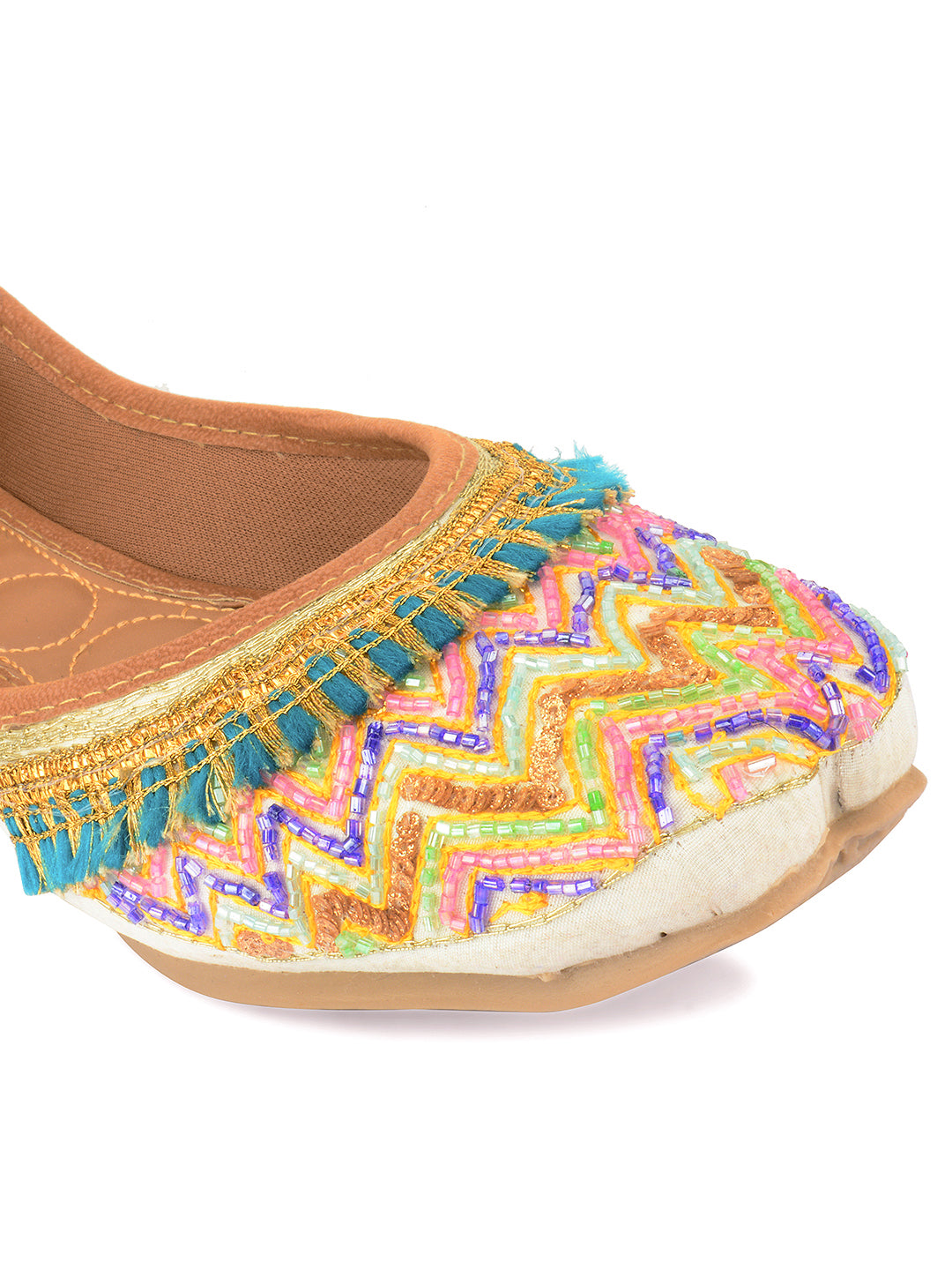 Desi Colour Women Indian Ethnic Footwear-White Multi Zigzag - Distacart