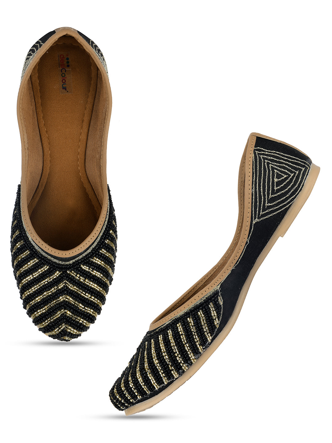 Desi Colour Women Indian Ethnic Footwear-Sleek Pearl-Black - Distacart