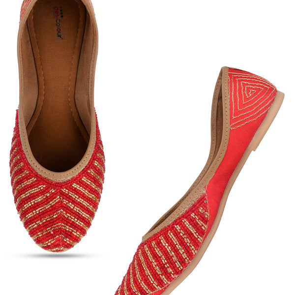 Desi Colour Women Indian Ethnic Footwear-Sleek Pearl-Red - Distacart