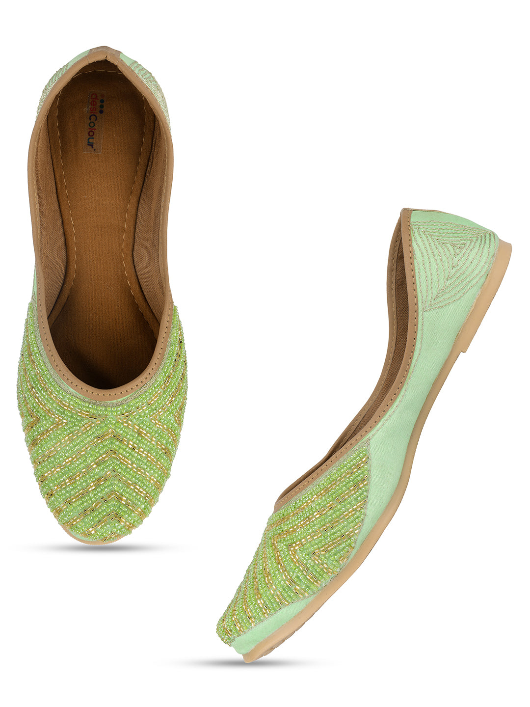 Desi Colour Women Indian Ethnic Footwear-Sleek Pearl-Green - Distacart