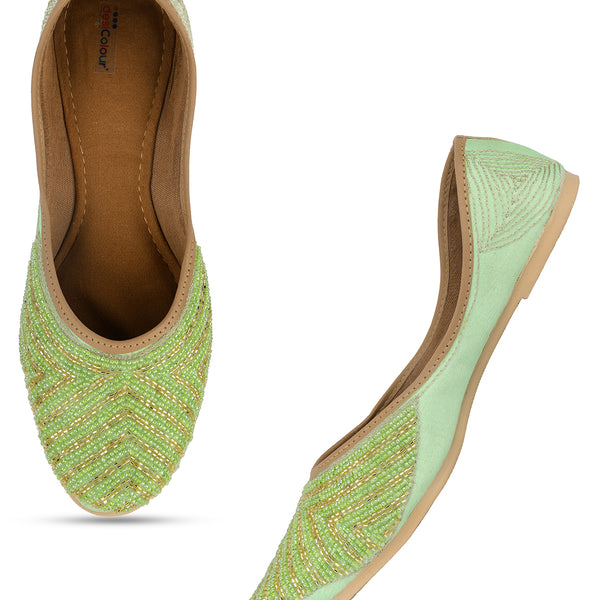 Desi Colour Women Indian Ethnic Footwear-Sleek Pearl-Green - Distacart