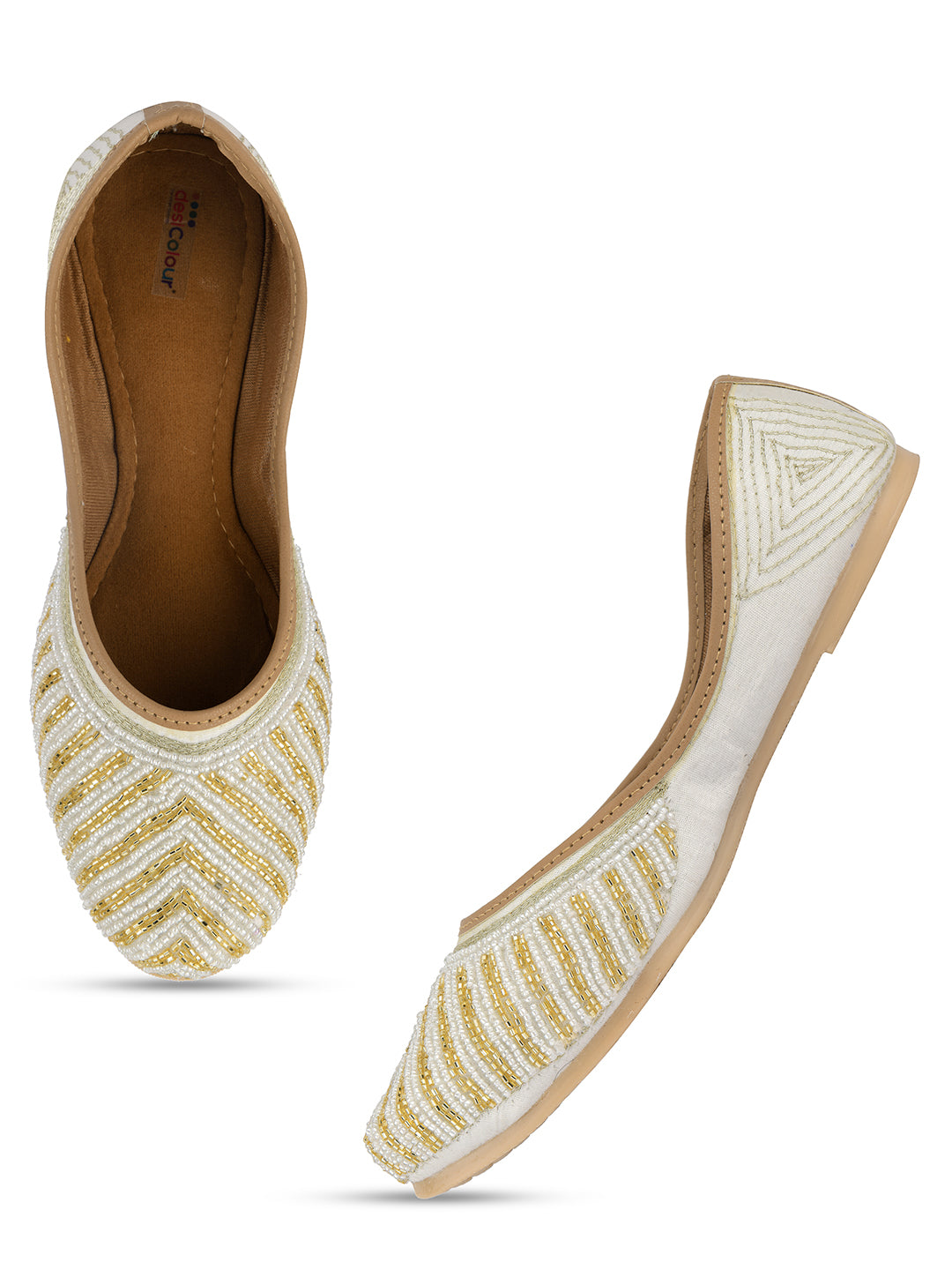 Desi Colour Women Indian Ethnic Footwear-Sleek Pearl-Off white - Distacart