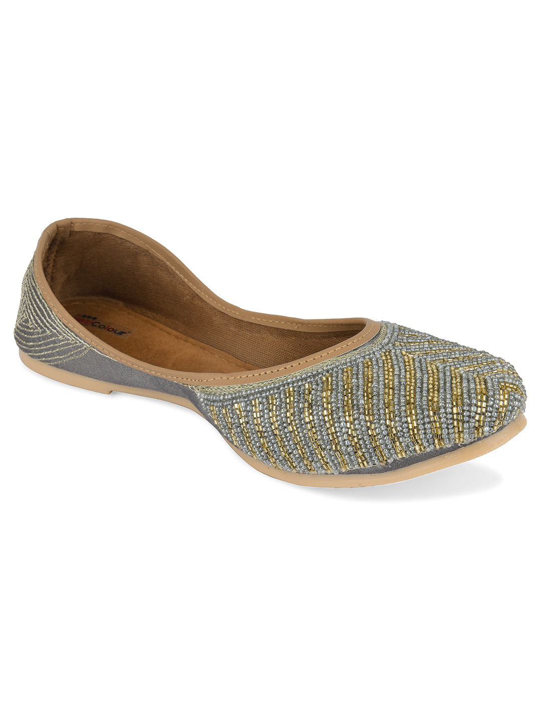 Desi Colour Women Indian Ethnic Footwear-Sleek Pearl-Grey - Distacart