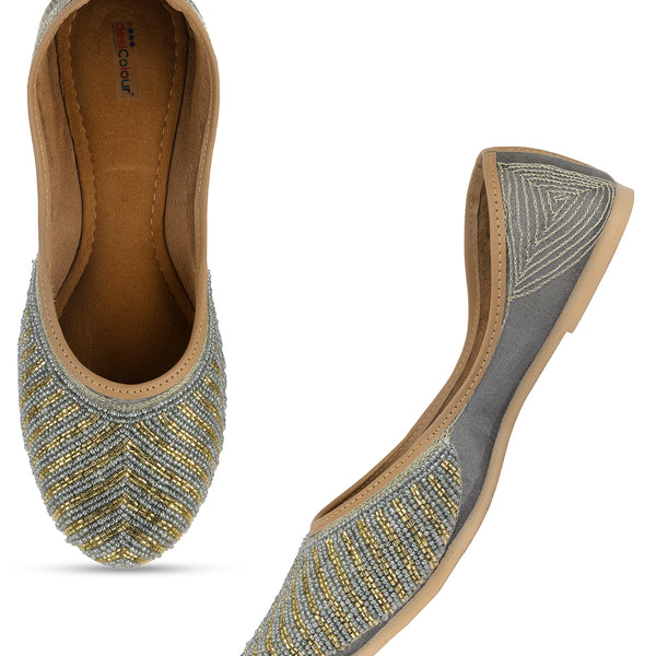 Desi Colour Women Indian Ethnic Footwear-Sleek Pearl-Grey - Distacart