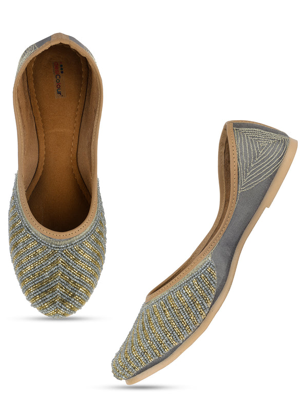 Desi Colour Women Indian Ethnic Footwear-Sleek Pearl-Grey - Distacart