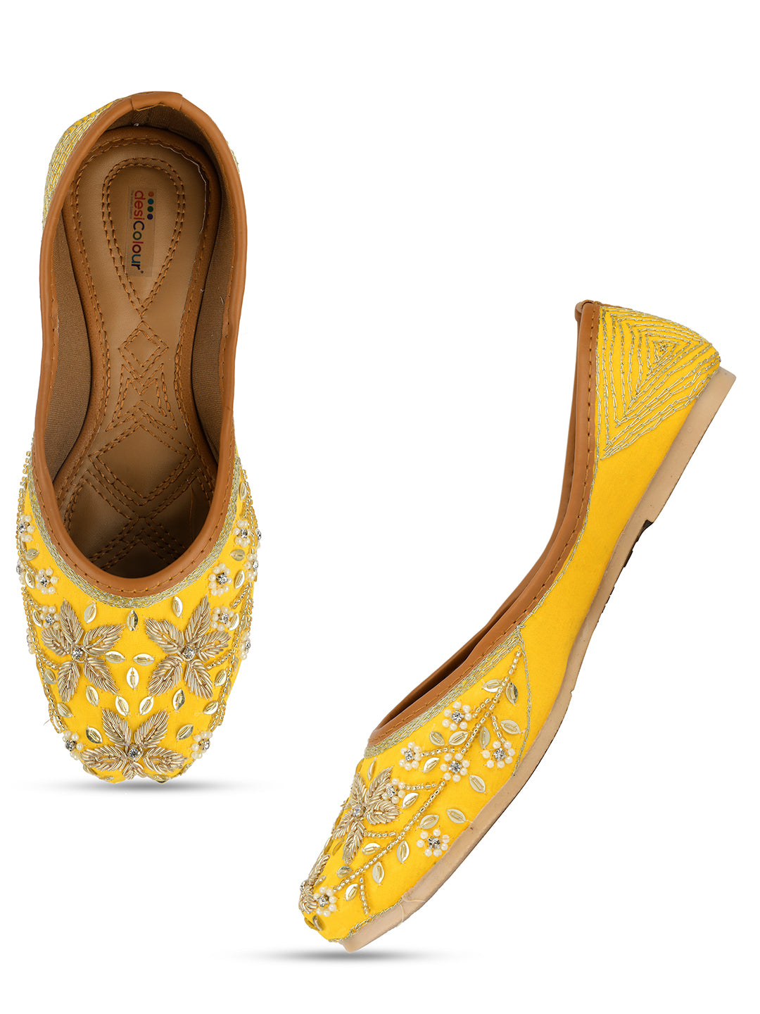 Desi Colour Women Indian Ethnic Footwear-Yellow Dabka - Distacart