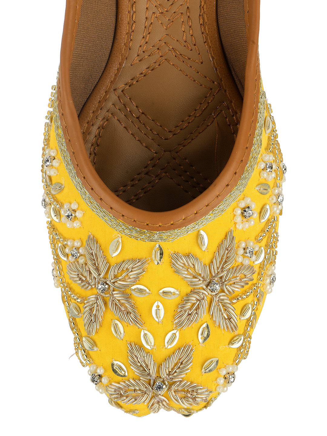 Desi Colour Women Indian Ethnic Footwear-Yellow Dabka - Distacart