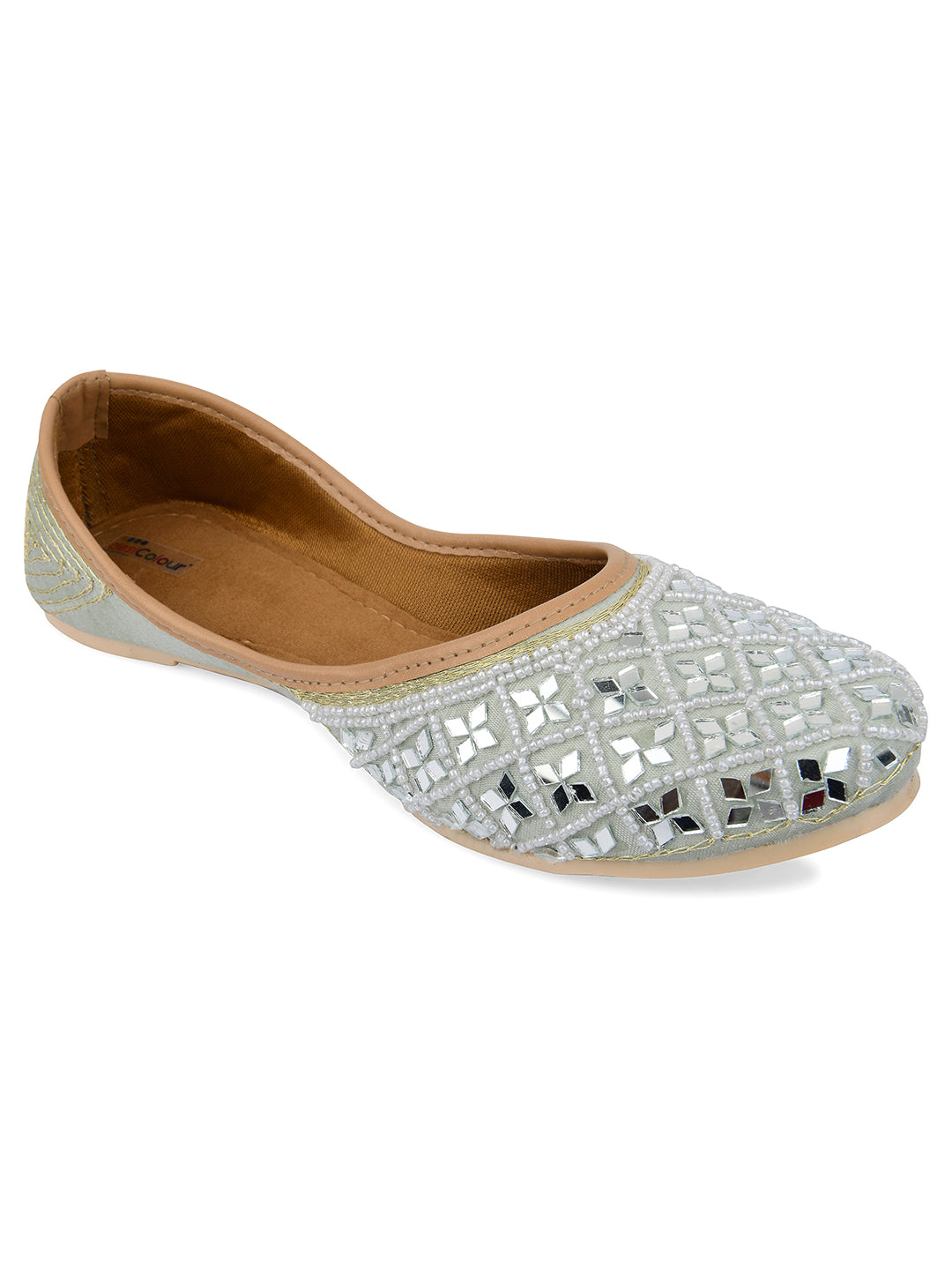 Desi Colour Women Indian Ethnic Footwear-Mirror Art- Grey - Distacart