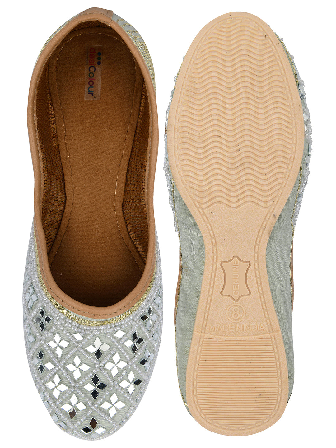 Desi Colour Women Indian Ethnic Footwear-Mirror Art- Grey - Distacart