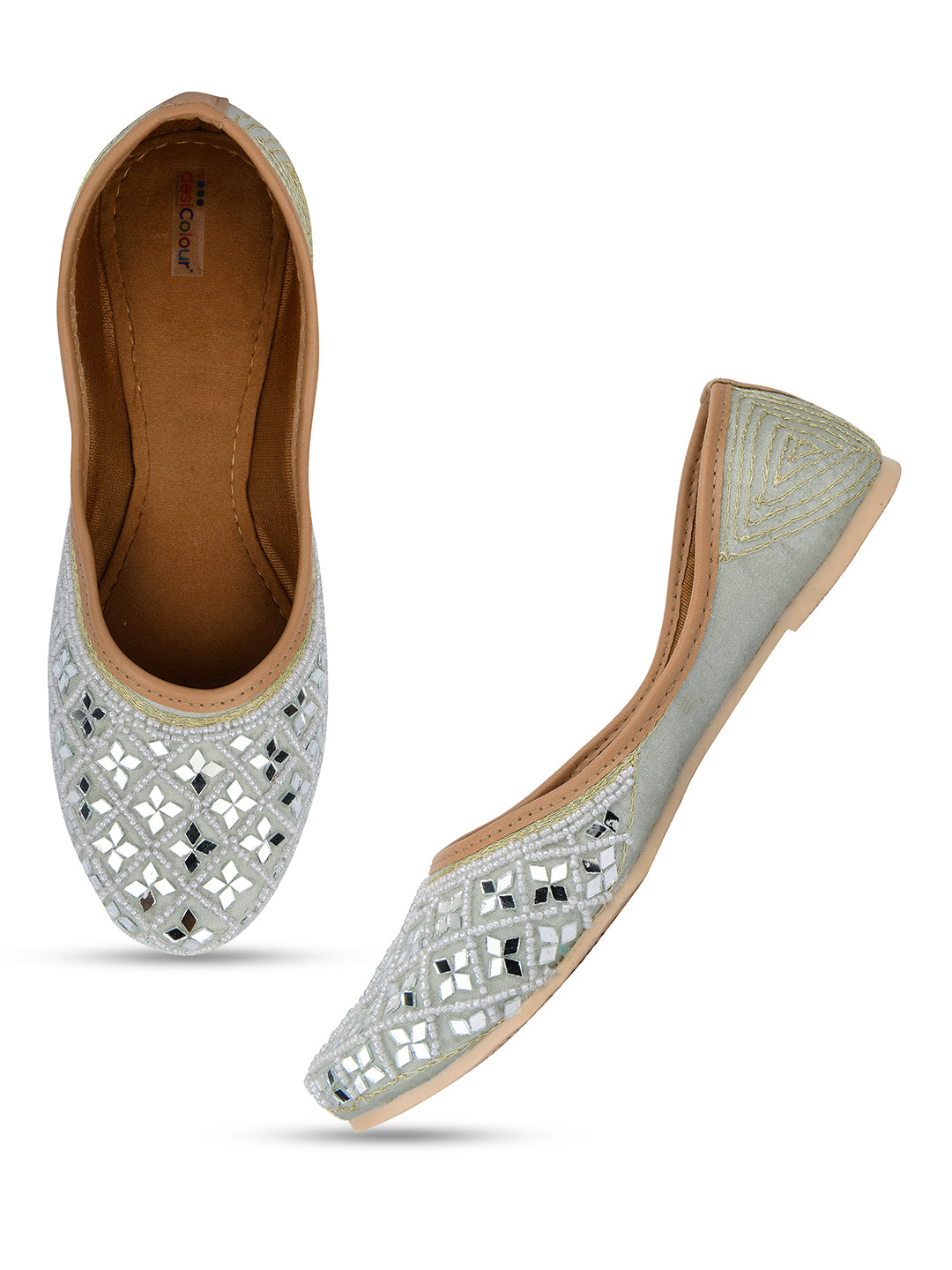 Desi Colour Women Indian Ethnic Footwear-Mirror Art- Grey - Distacart