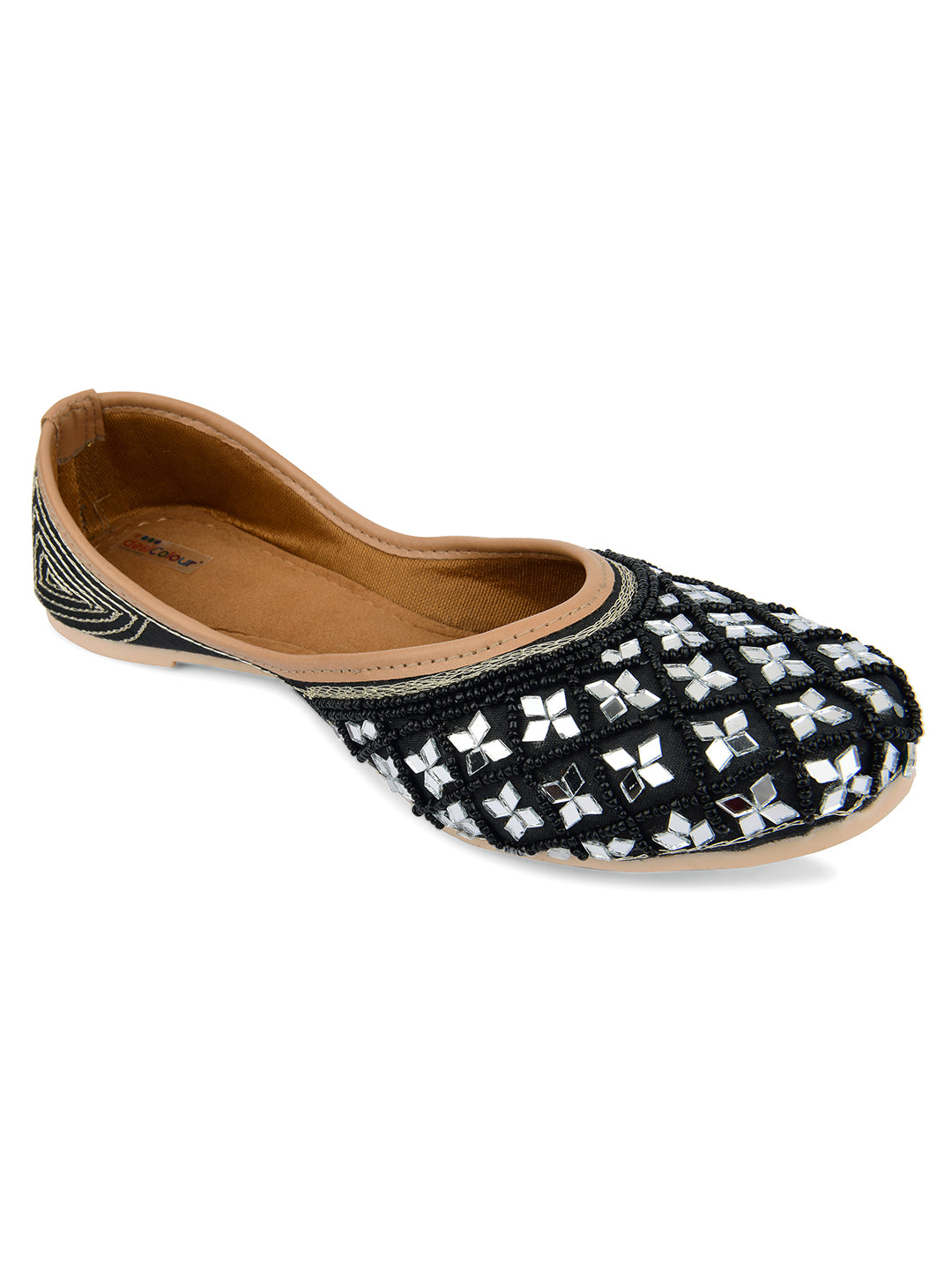 Desi Colour Women Indian Ethnic Footwear-Mirror Art- Black - Distacart