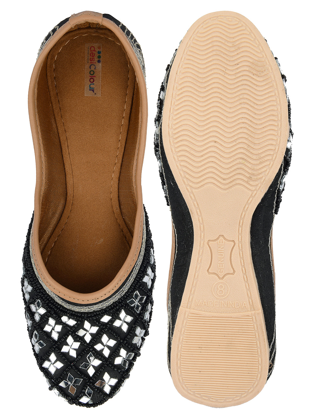 Desi Colour Women Indian Ethnic Footwear-Mirror Art- Black - Distacart