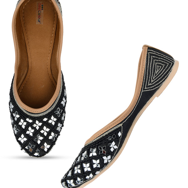 Desi Colour Women Indian Ethnic Footwear-Mirror Art- Black - Distacart