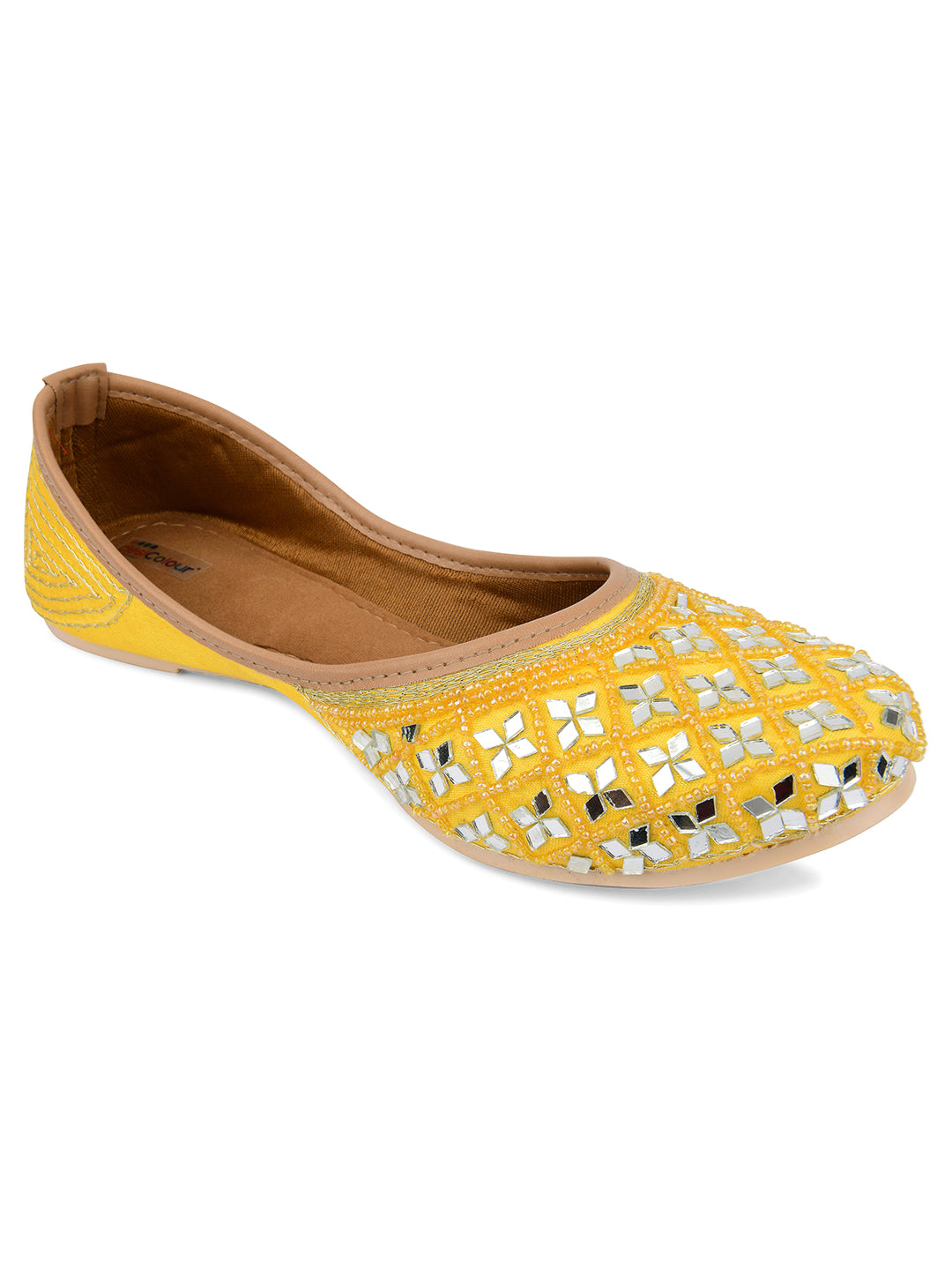 Desi Colour Women Indian Ethnic Footwear-Mirror Art- Yellow - Distacart