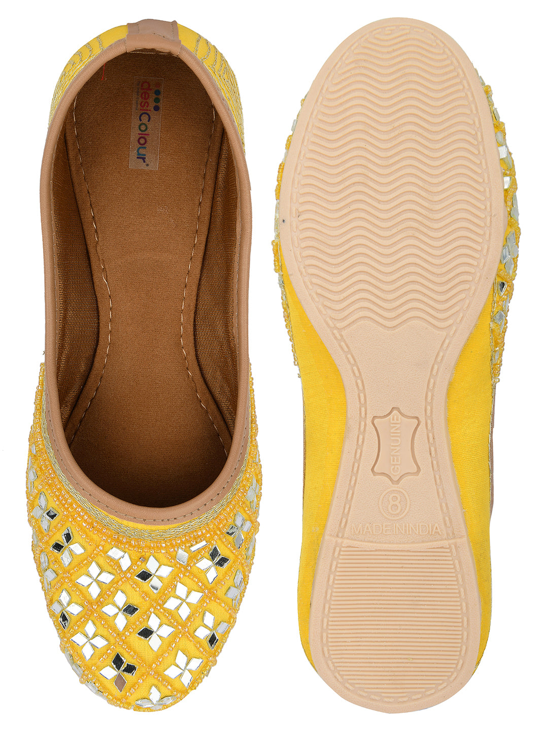 Desi Colour Women Indian Ethnic Footwear-Mirror Art- Yellow - Distacart