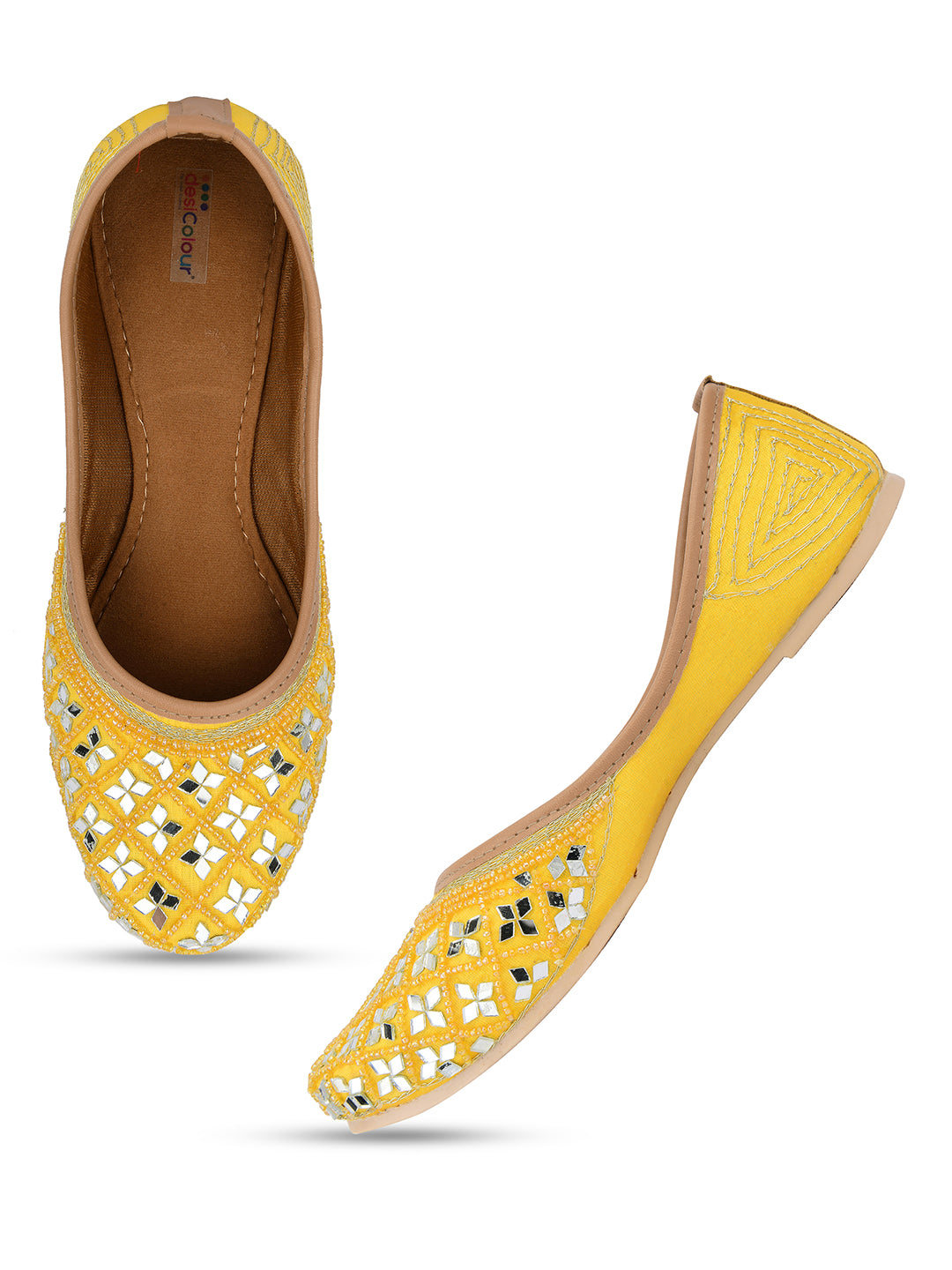 Desi Colour Women Indian Ethnic Footwear-Mirror Art- Yellow - Distacart