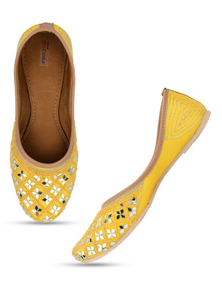 Desi Colour Women Indian Ethnic Footwear-Mirror Art- Yellow - Distacart