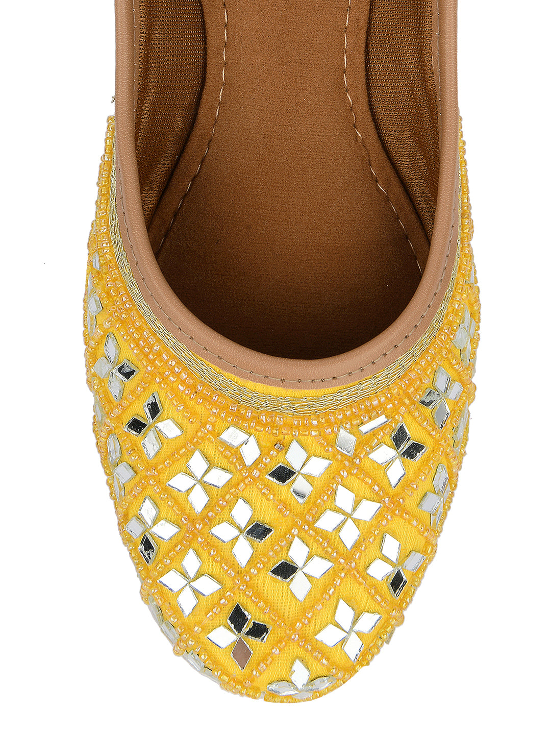 Desi Colour Women Indian Ethnic Footwear-Mirror Art- Yellow - Distacart