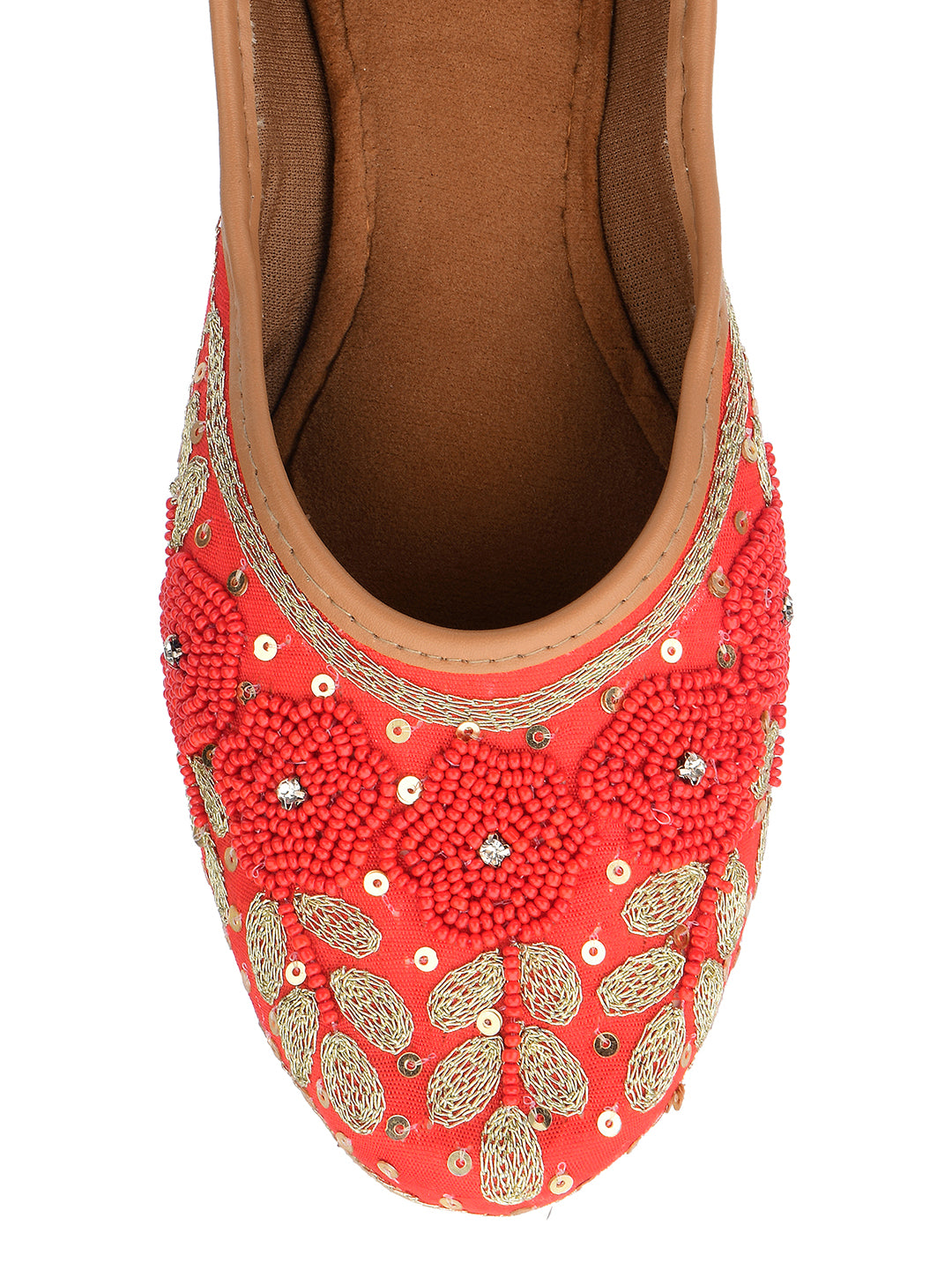 Desi Colour Women Indian Ethnic Footwear-Red Pearl Flower - Distacart