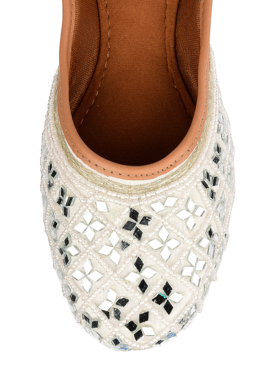 Desi Colour Women Indian Ethnic Footwear-Women's White Ethnic Mirror Mojari - Distacart