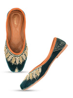 Thumbnail for Desi Colour Women Indian Ethnic Footwear-Velvet Green - Distacart