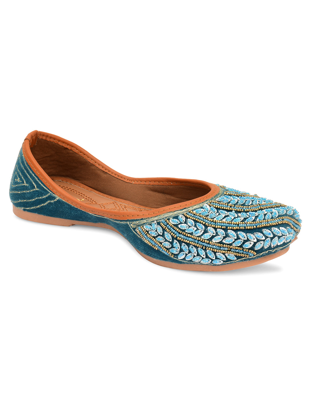 Desi Colour Women Indian Ethnic Footwear-Velvet Teal - Distacart