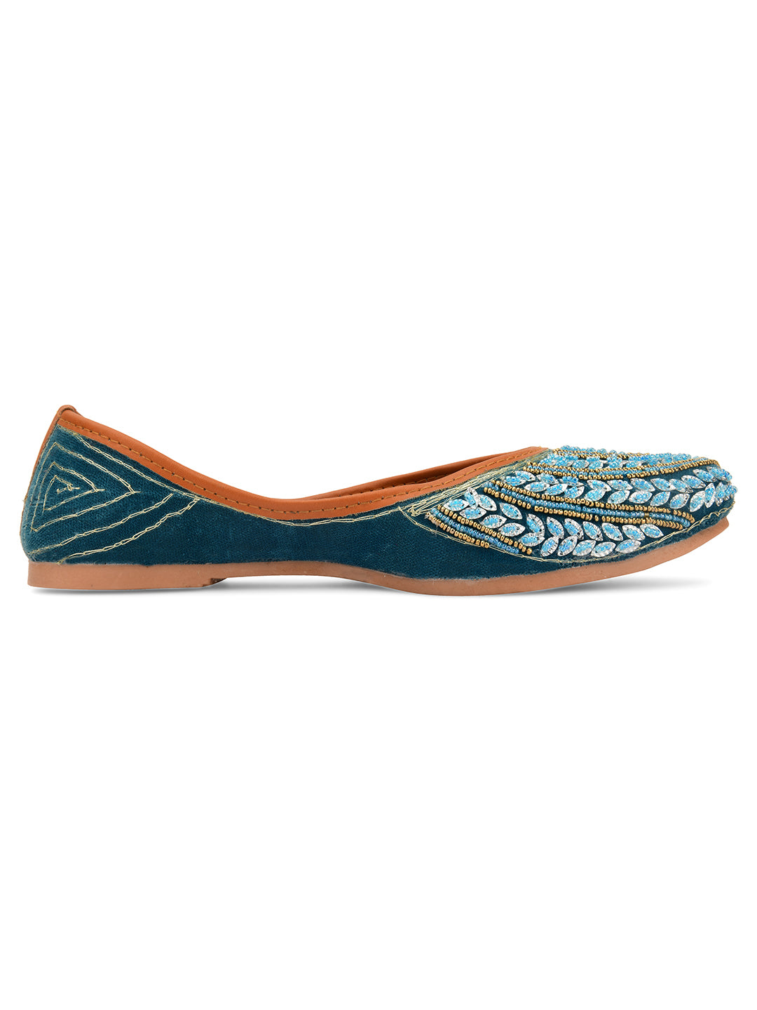 Desi Colour Women Indian Ethnic Footwear-Velvet Teal - Distacart