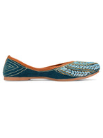 Thumbnail for Desi Colour Women Indian Ethnic Footwear-Velvet Teal - Distacart