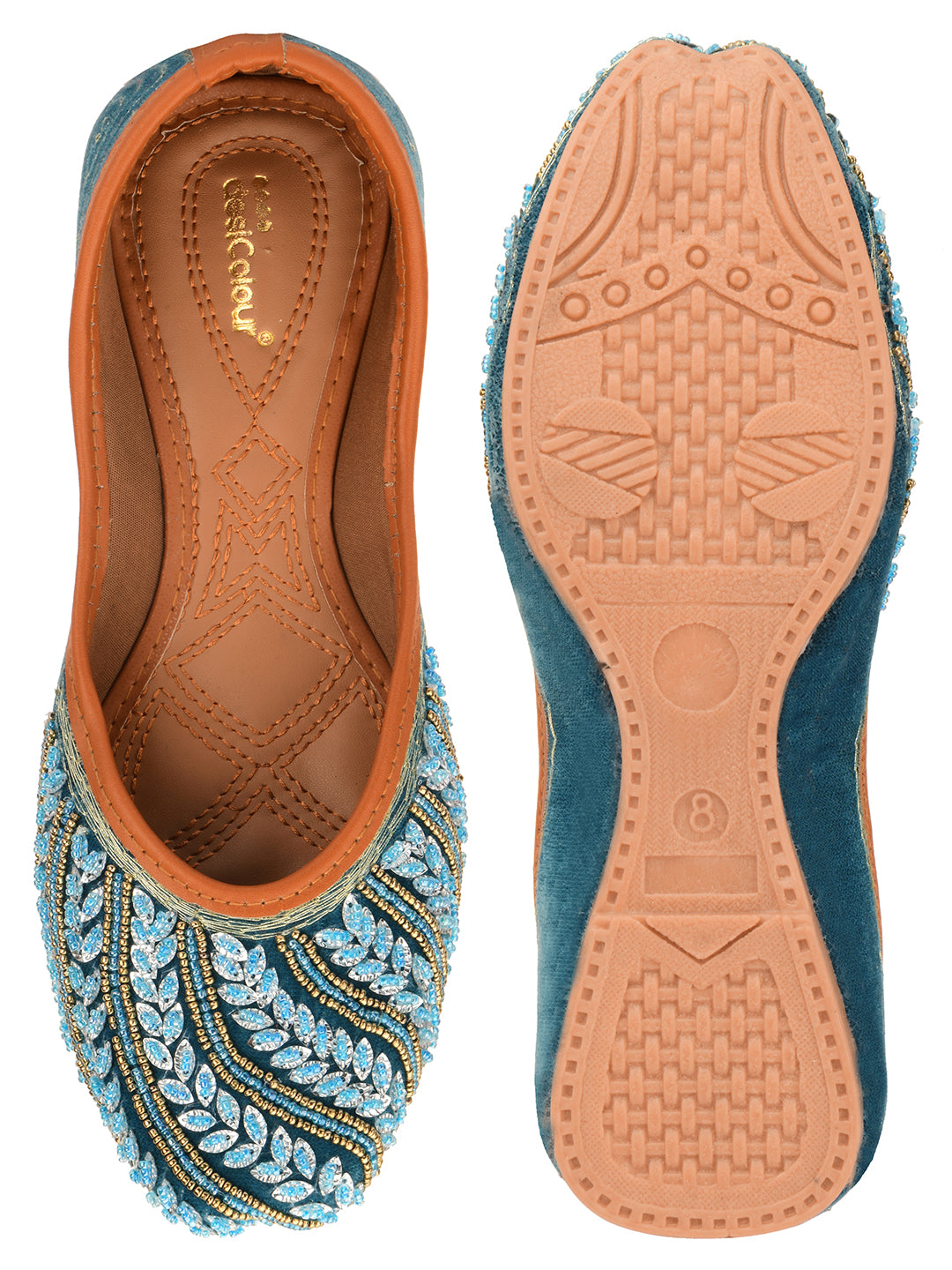 Desi Colour Women Indian Ethnic Footwear-Velvet Teal - Distacart