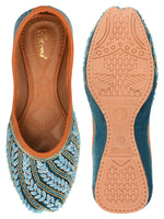 Thumbnail for Desi Colour Women Indian Ethnic Footwear-Velvet Teal - Distacart