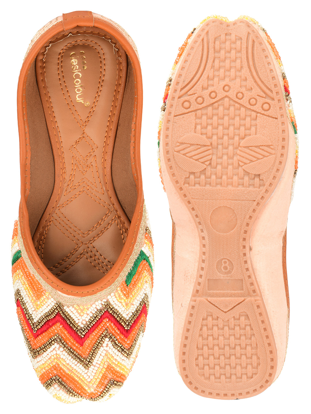 Desi Colour Women Indian Ethnic Footwear-Multi Pearl Chevron - Distacart