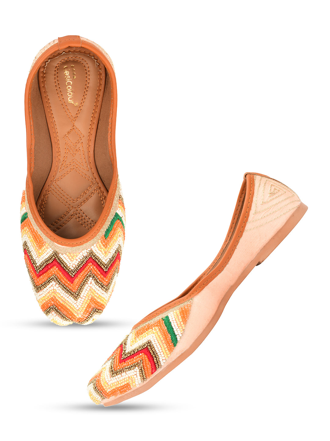 Desi Colour Women Indian Ethnic Footwear-Multi Pearl Chevron - Distacart