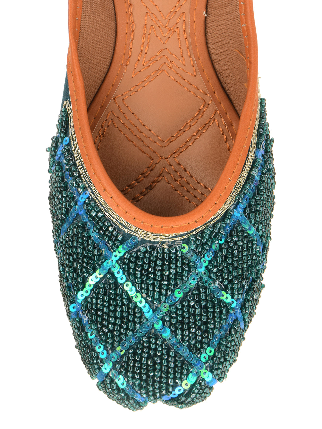 Desi Colour Women Indian Ethnic Footwear-Teal Pearl - Distacart