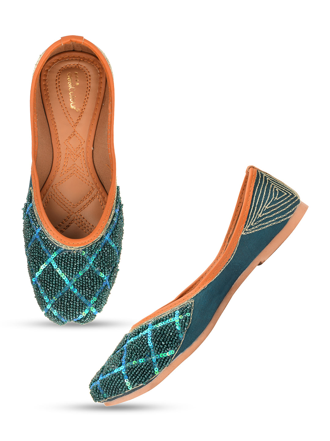 Desi Colour Women Indian Ethnic Footwear-Teal Pearl - Distacart