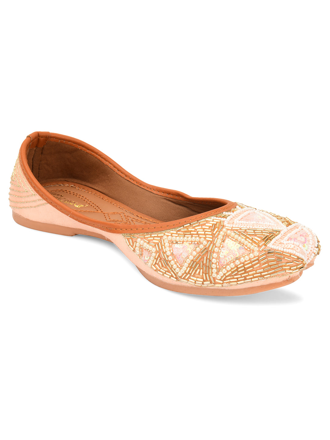 Desi Colour Women Indian Ethnic Footwear-Peach Pearl - Distacart