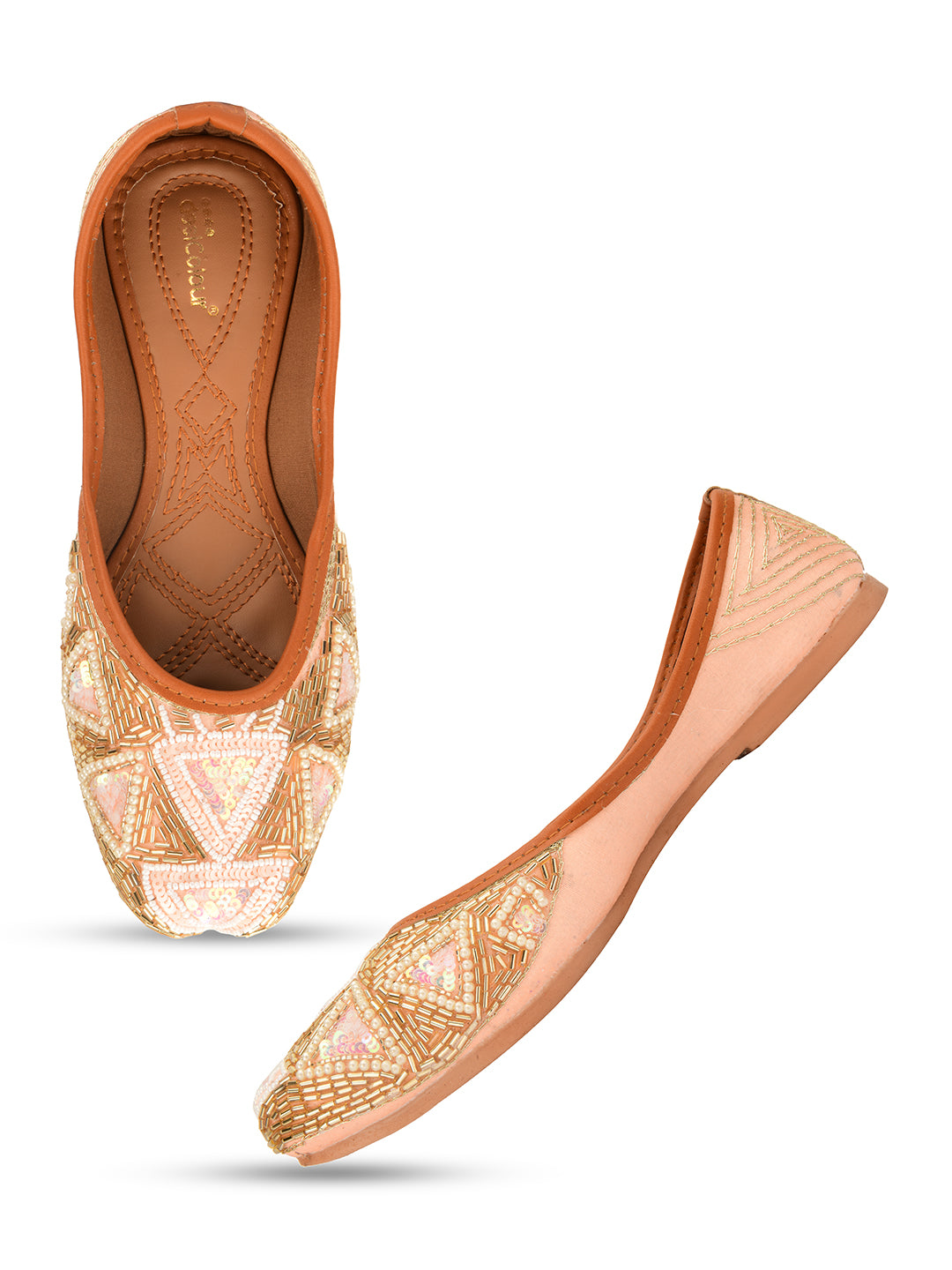 Desi Colour Women Indian Ethnic Footwear-Peach Pearl - Distacart