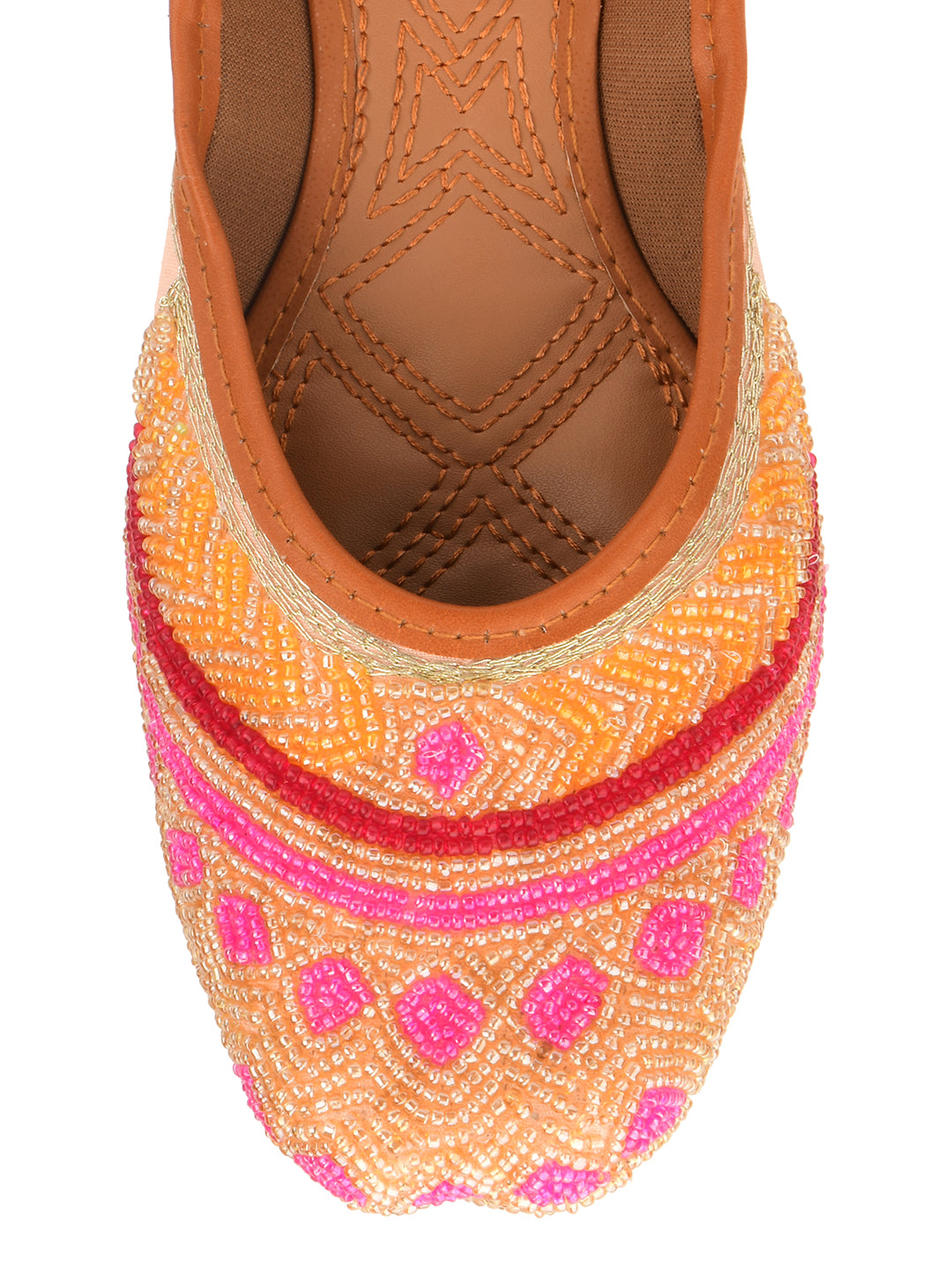 Desi Colour Women Indian Ethnic Footwear-Peach Pink Pearl Work - Distacart